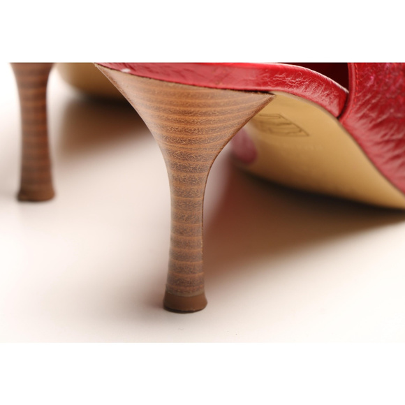 Red Escada Leather Slingback Heels Size 7.5 - Picture 3 of 7